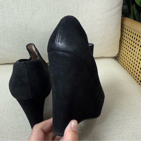 Prada Suede Peep Toe Ankle Boot Wedges - Picture 6 of 11